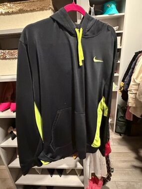 Nike Black Hoodie with Neon Yellow Drawstrings